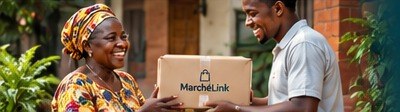 Une maman reçoit un colis MarchéLink livré à domicile